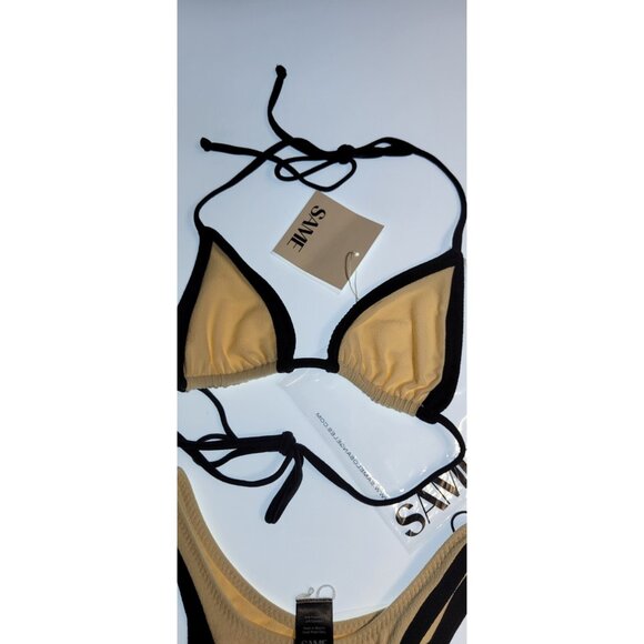 SAME Los Angeles Swim Bikini Set 2Pc Triangke Top S High Weist Bottom XS Beige - Picture 5 of 9